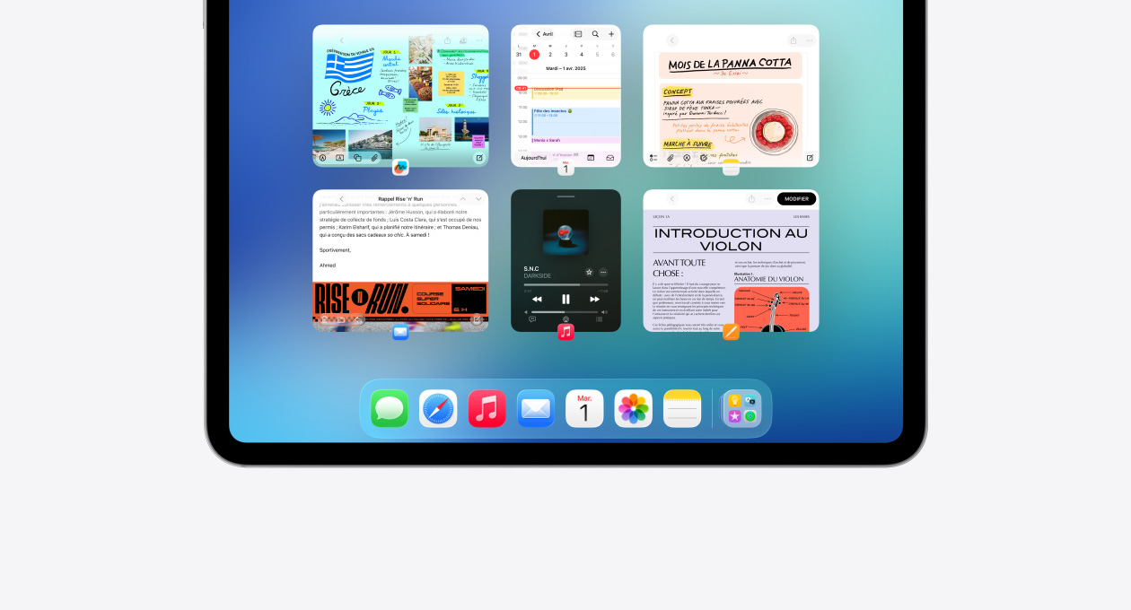 Écran d’iPad présentant la fonctionnalité Exposé