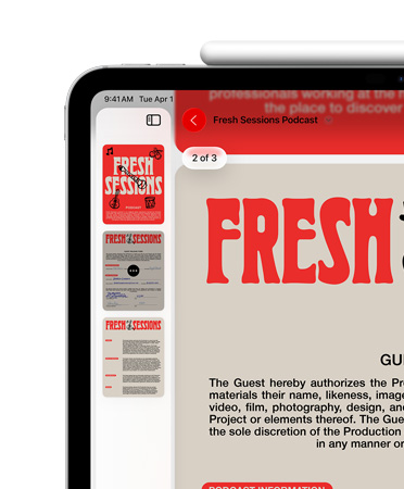 iPad, yatay pozisyonda, Apple Pencil üst kısma manyetik olarak yapışmış, ekranın sol üst kısmında Önizleme uygulamasında PDF gösteriliyor